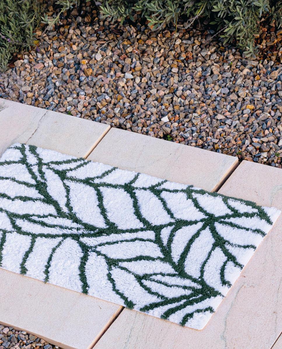 Imagen 2 de Alfombra de baño Leaves Graccioza - Blanco / Verde 70 x 120 cm Blanco / Verde