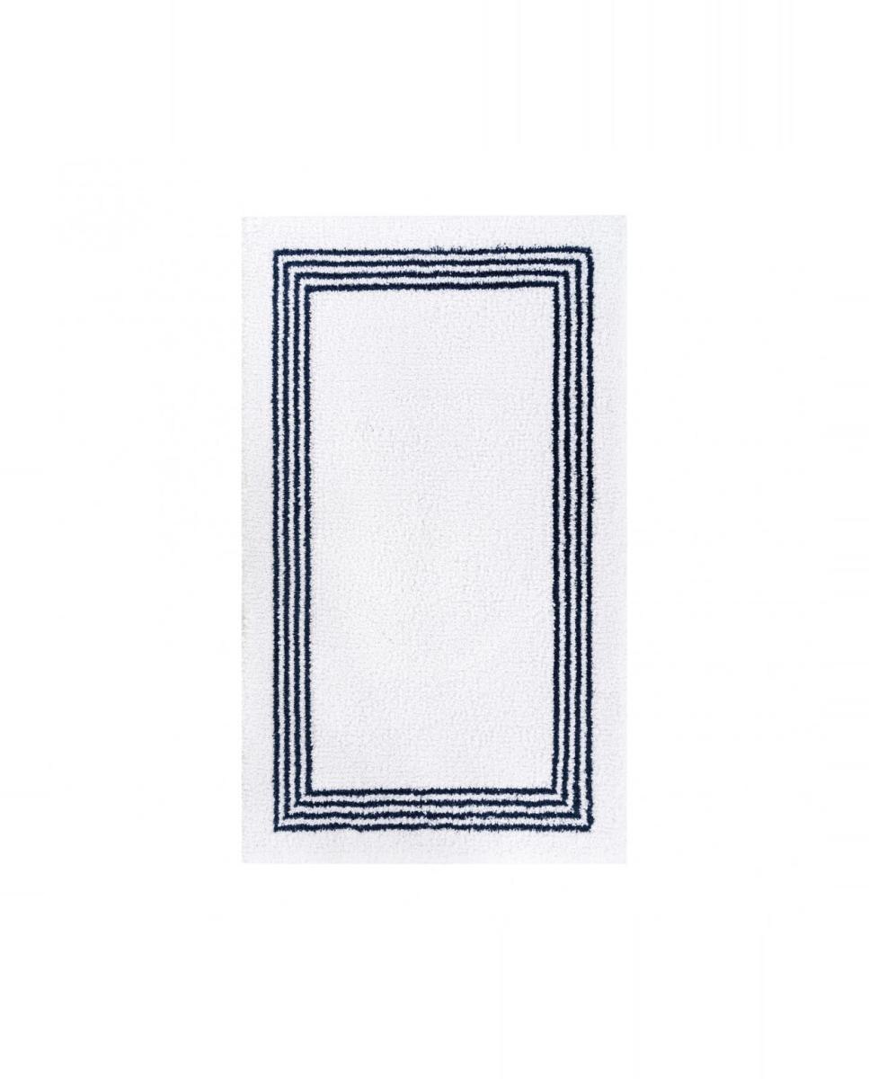 Imagen 2 de Alfombra de baño algodón Bourdon Graccioza - Blanco / Azul marino 50 x 80 cm Blanco / Azul marino