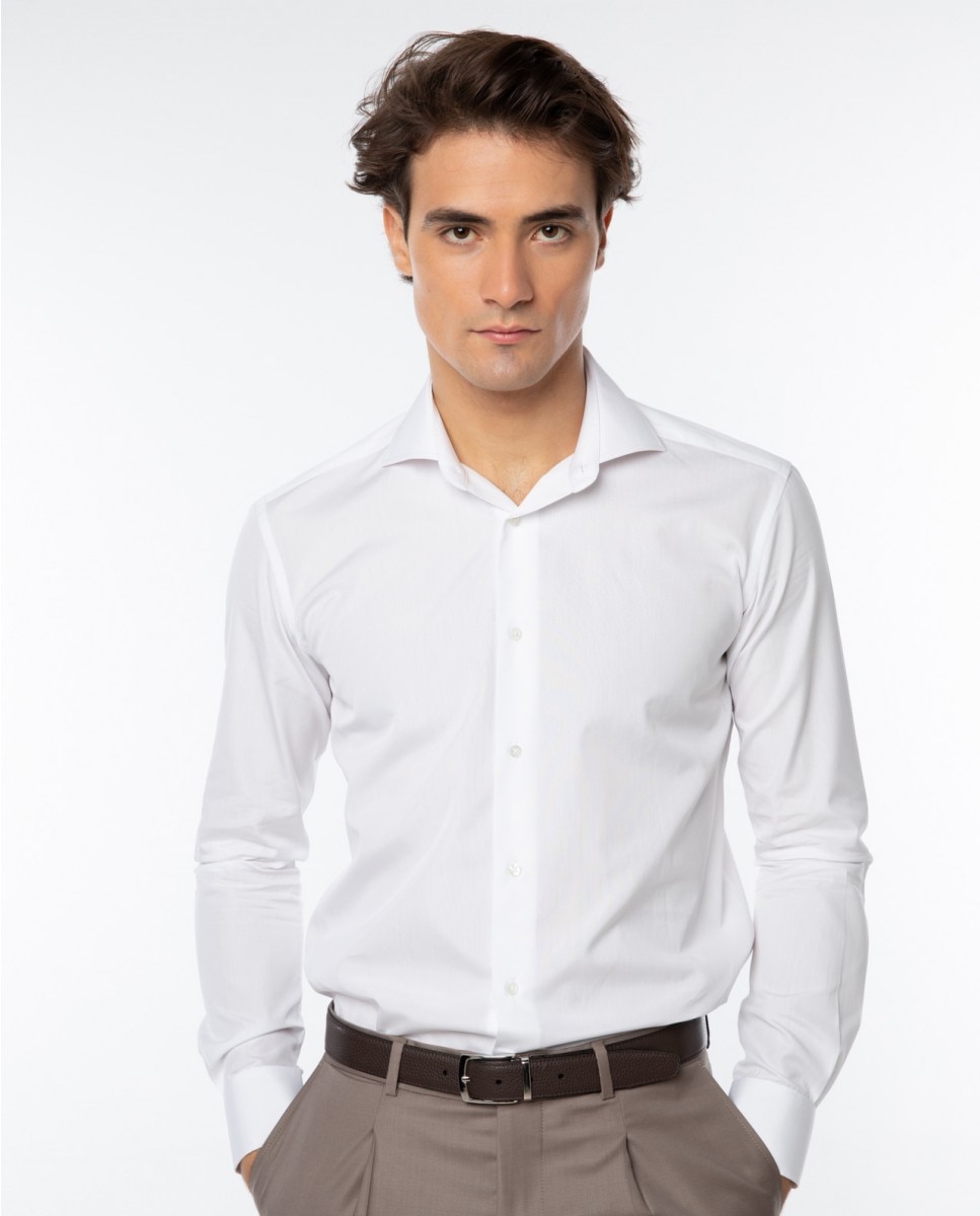 Camisa algodón de hombre soft slim liso en - Wickett Jones - Blanco Blanco-1