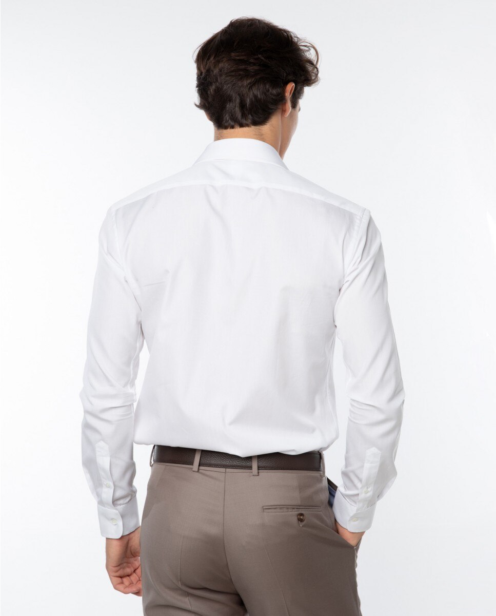 Camisa algodón de hombre soft slim liso en - Wickett Jones - Blanco Blanco-2
