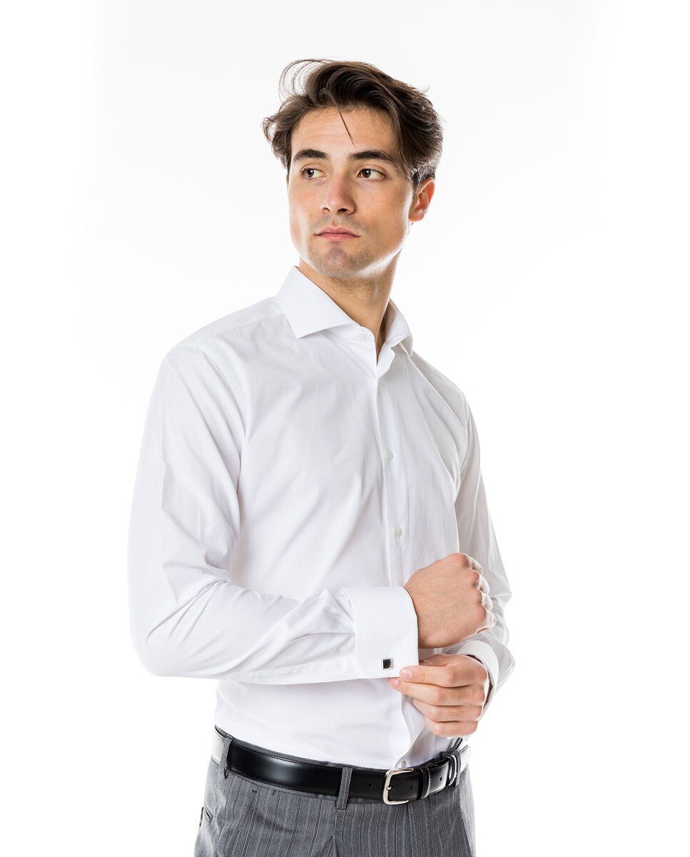 Camisa algodón de hombre soft slim liso en - Wickett Jones - Blanco Blanco-3