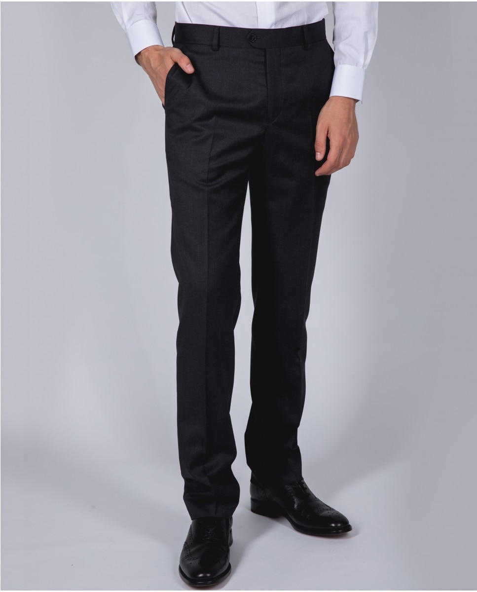 Wickett Jones - Pantalón de vestir de hombre regular en gris oscuro.