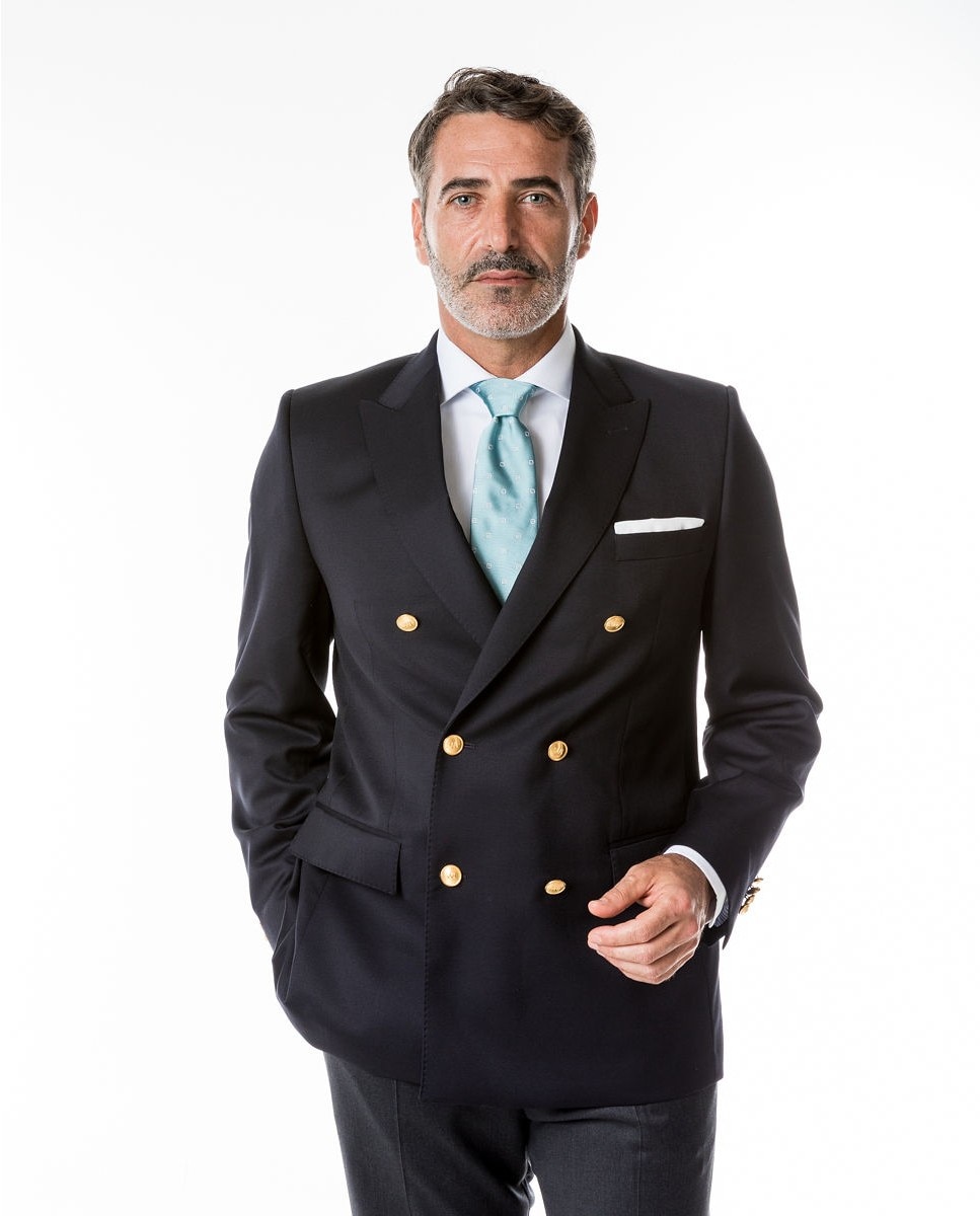 Wickett Jones - Americana de hombre regular lisa en azul oscuro.
