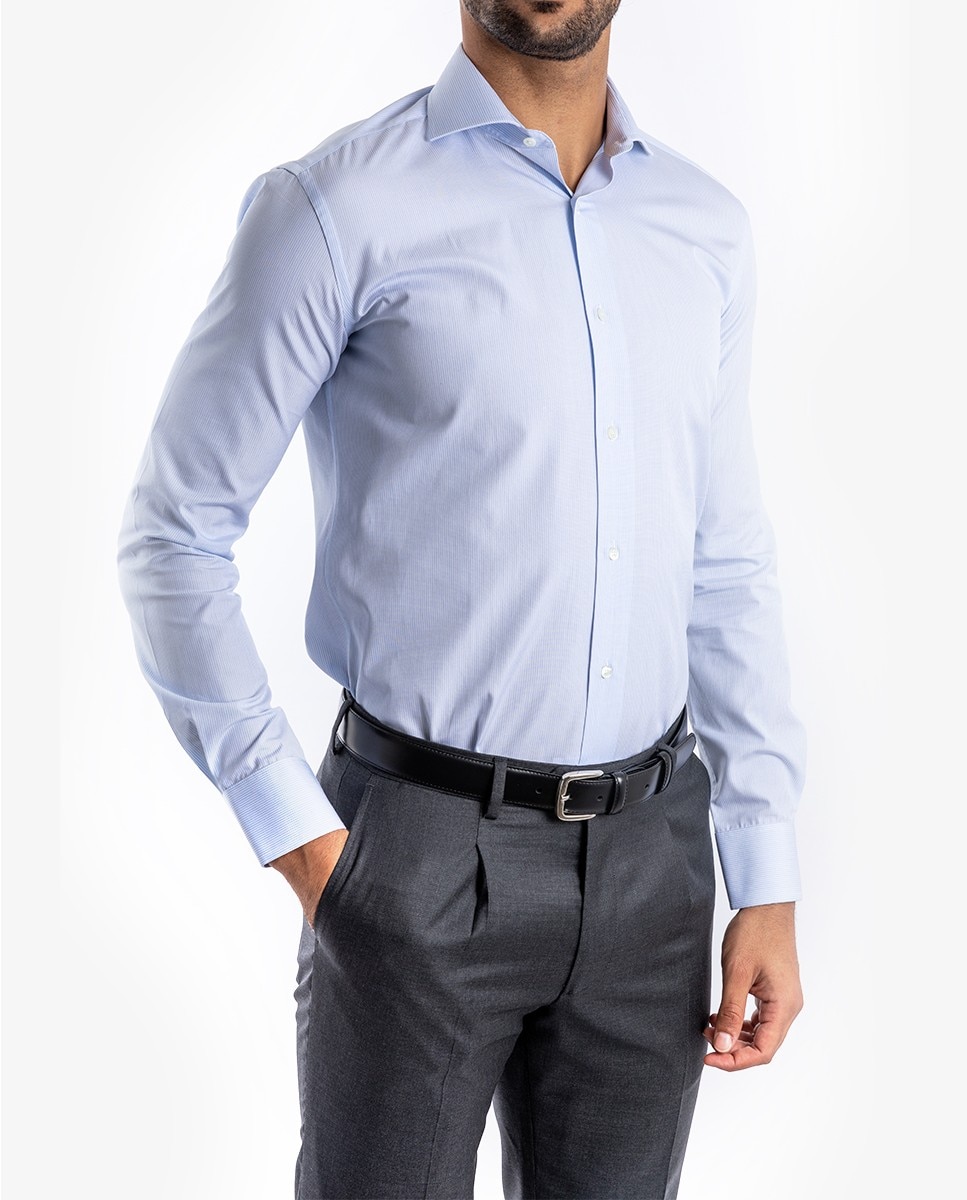 Camisa algodón de hombre soft slim con rayas en - Wickett Jones - Azul claro Azul claro-1