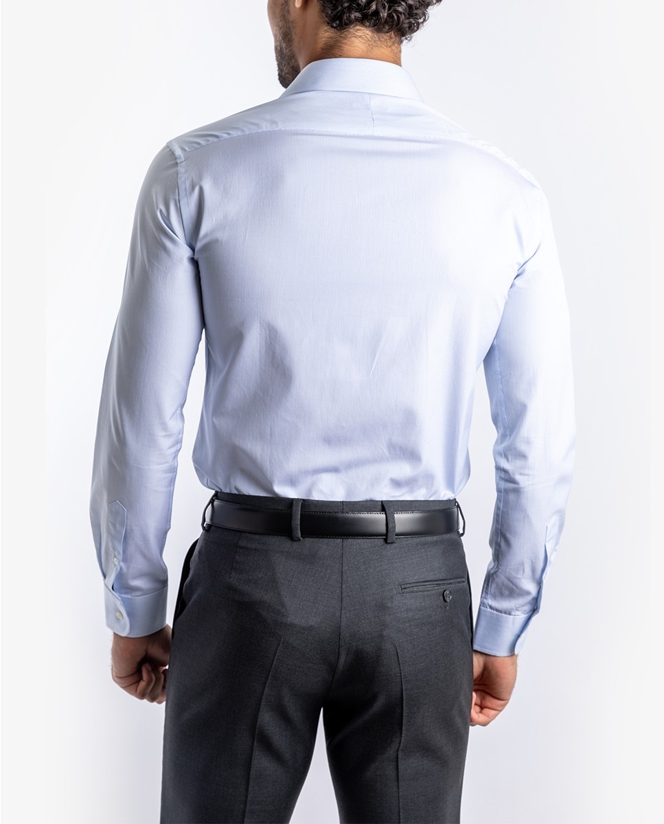 Camisa algodón de hombre soft slim con rayas en - Wickett Jones - Azul claro Azul claro-2