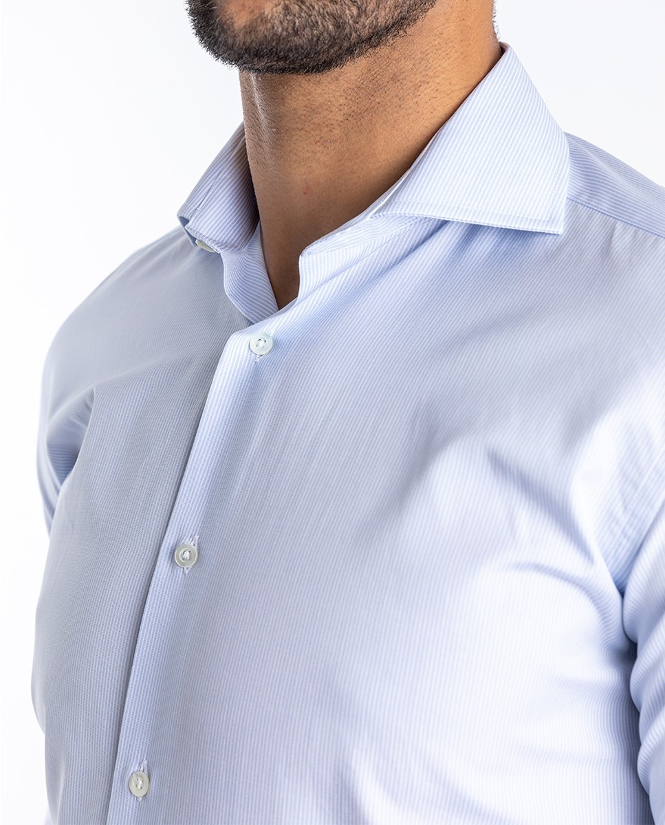 Camisa algodón de hombre soft slim con rayas en - Wickett Jones - Azul claro Azul claro-3