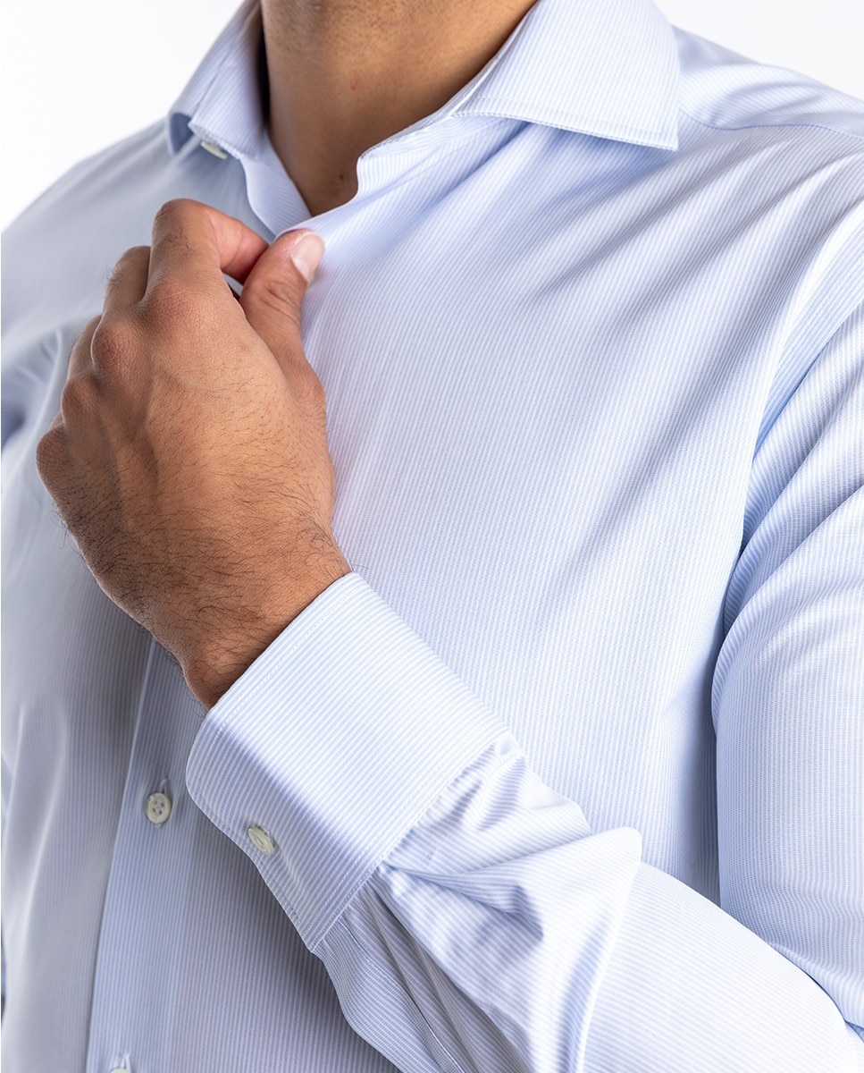 Camisa algodón de hombre soft slim con rayas en - Wickett Jones - Azul claro Azul claro-4