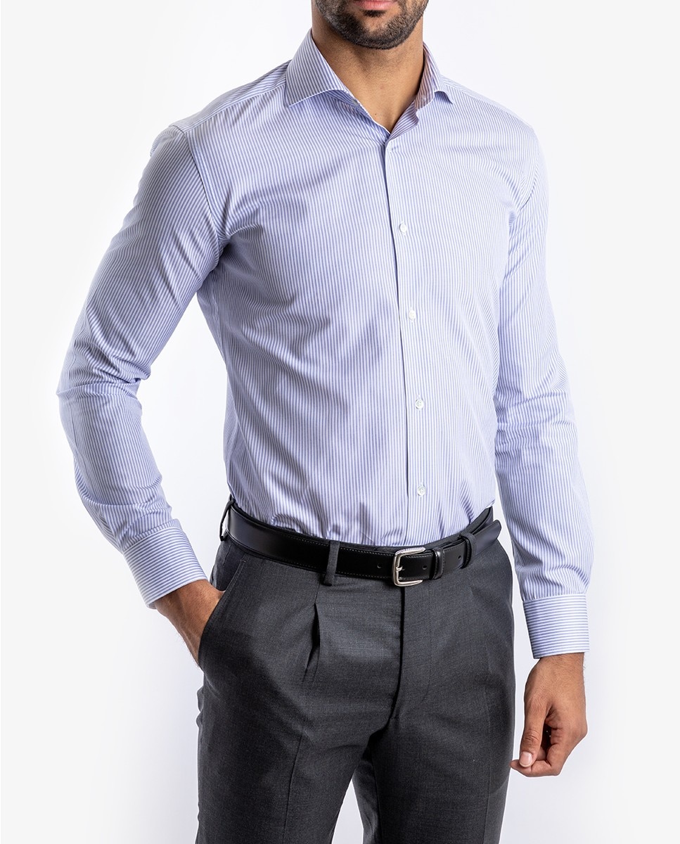 Imagen 0 de Camisa algodón de hombre soft slim con rayas en azul claro Azul claro