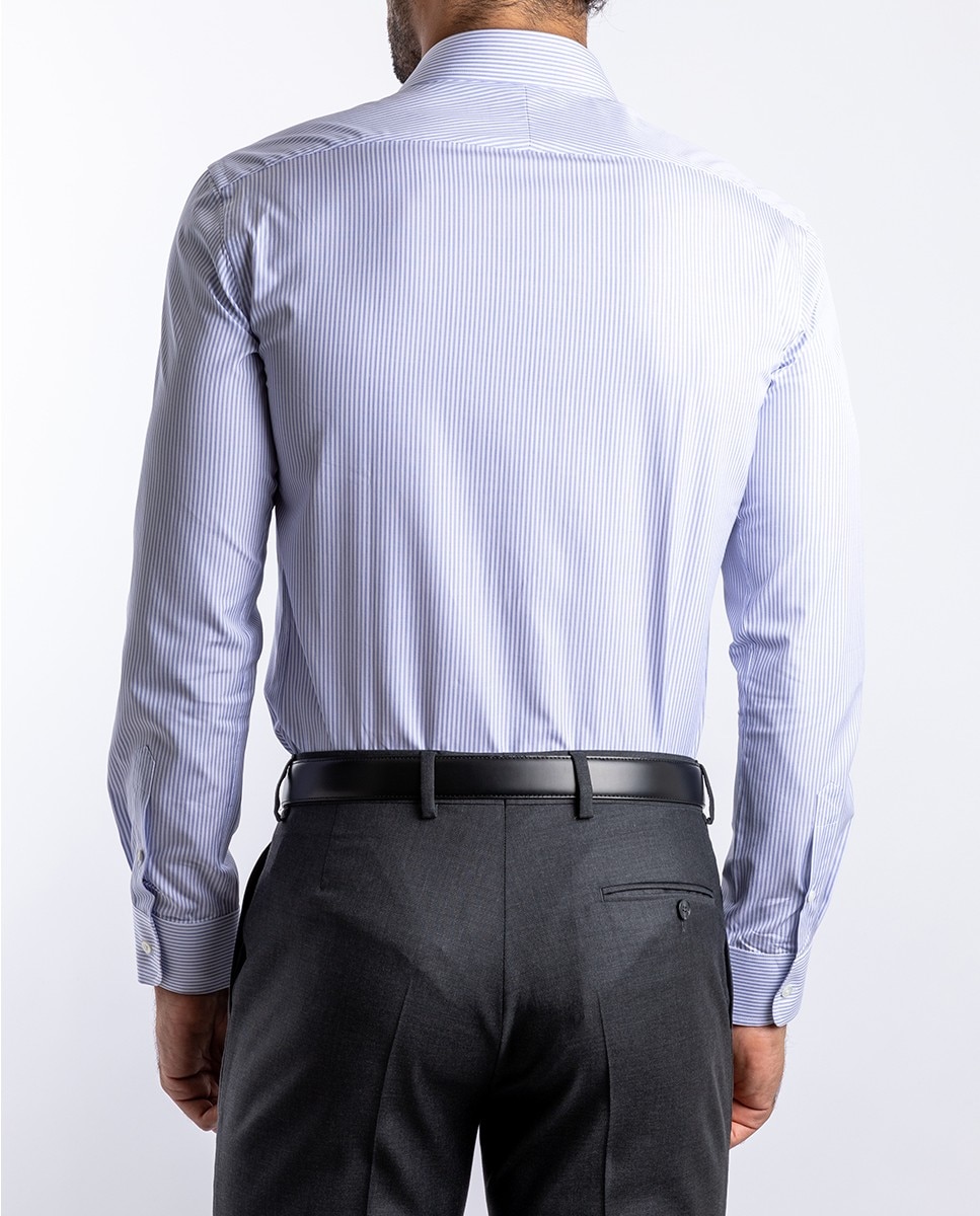 Camisa algodón de hombre soft slim con rayas en - Wickett Jones - Azul claro Azul claro-2