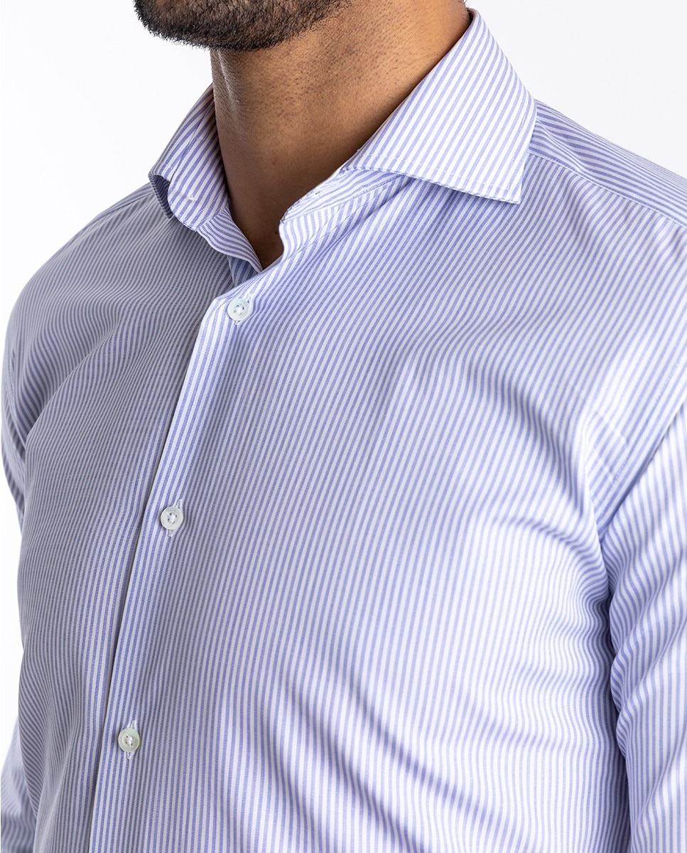 Camisa algodón de hombre soft slim con rayas en - Wickett Jones - Azul claro Azul claro-3