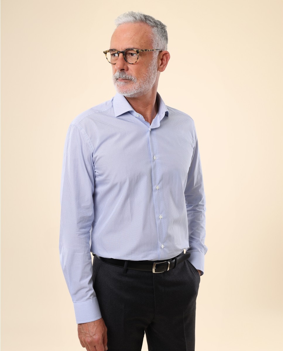 Camisa algodón de hombre soft slim con pelotas en - Wickett Jones - Azul claro Azul claro-1