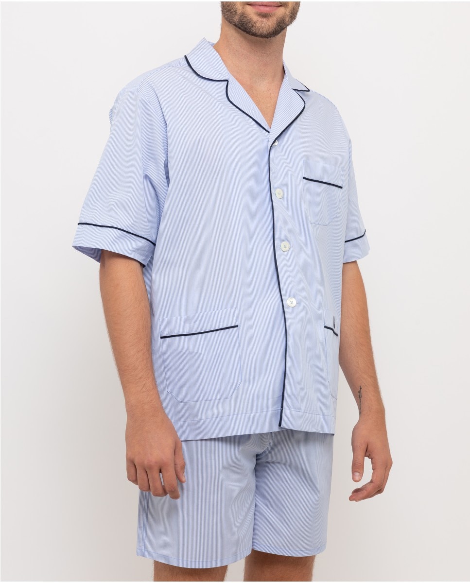 Imagen 0 de Pijama corto de hombre de tela en azul claro Azul claro