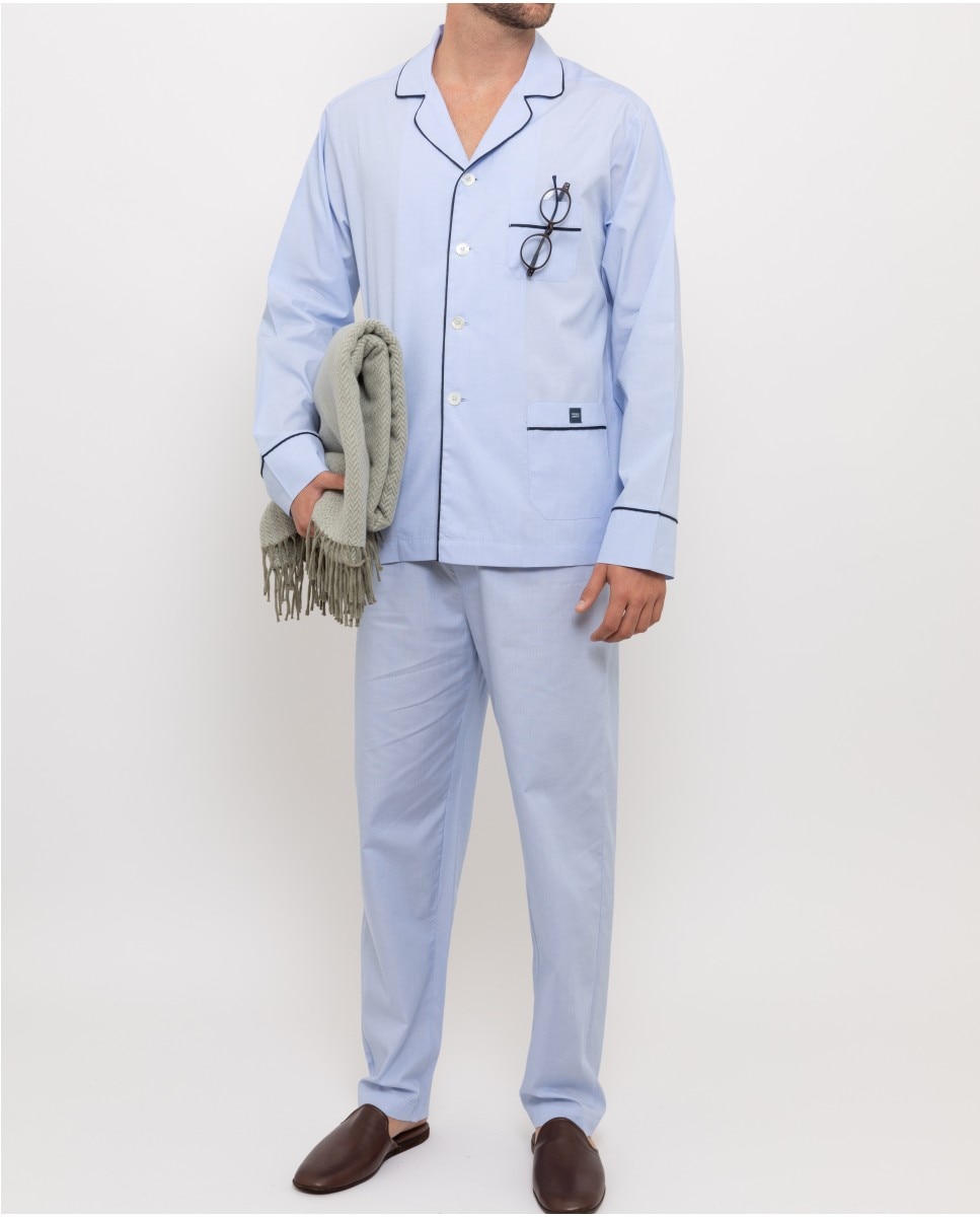 Imagen 0 de Pijama largo de hombre de tela en azul claro Azul claro