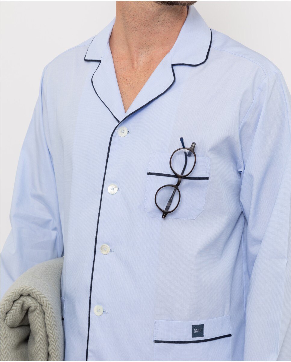 Pijama largo de hombre de tela en - Wickett Jones - Azul claro Azul claro-3