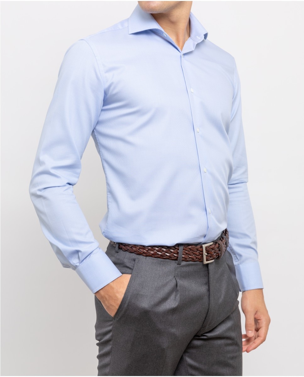 Imagen 0 de Camisa algodón de hombre soft slim liso en azul claro Azul claro