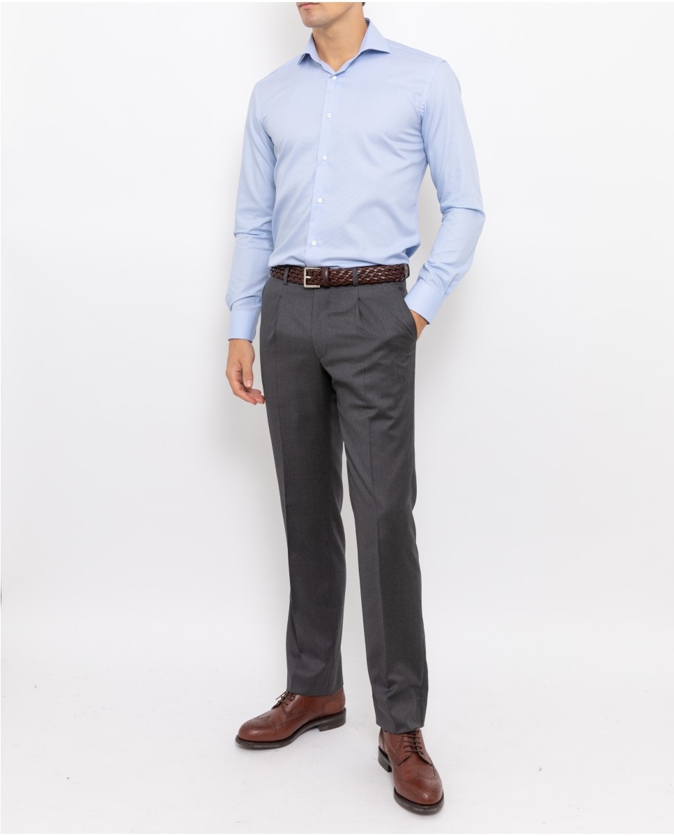 Camisa algodón de hombre soft slim liso en - Wickett Jones - Azul claro Azul claro-3