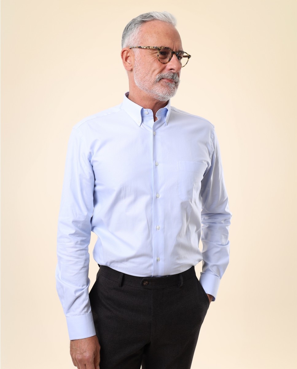 Camisa algodón de hombre soft slim oxford en - Wickett Jones - Azul claro Azul claro-1