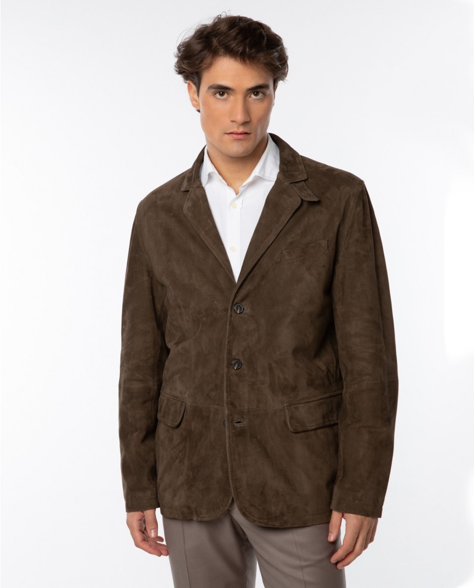 Imagen 0 de Chaqueta de hombre 100% piel en marrón oscuro Marrón oscuro