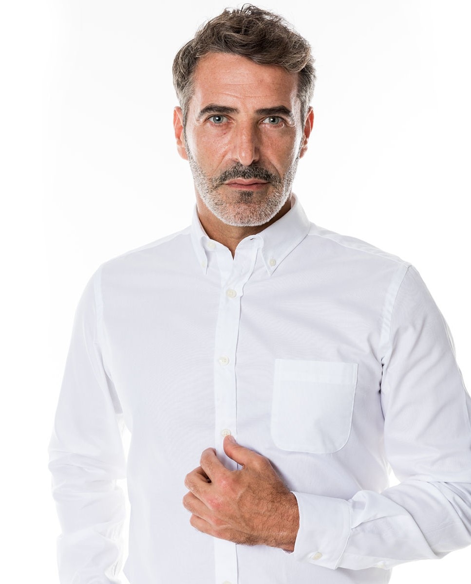 Camisa algodón de hombre soft slim de grano en - Wickett Jones - Blanco Blanco-3
