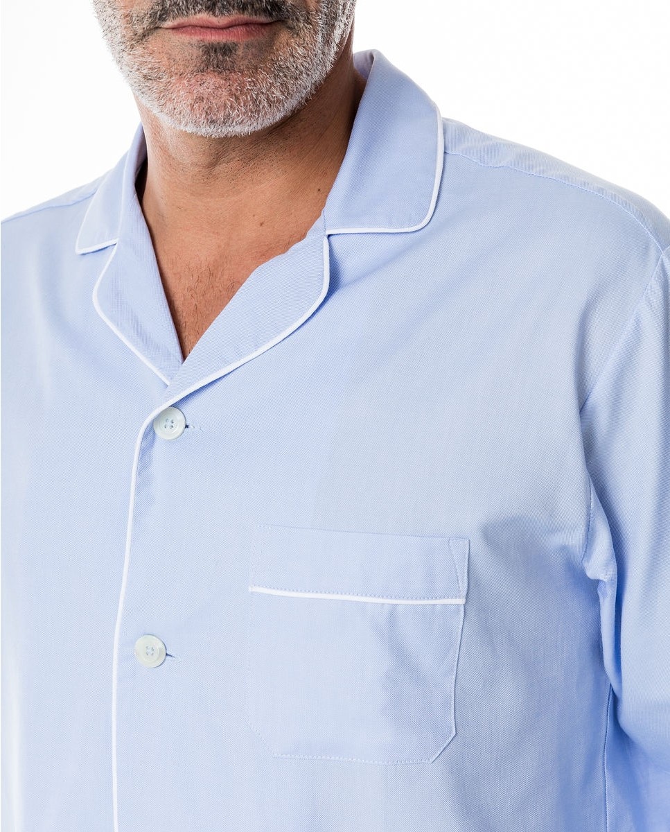 Pijama largo de hombre de tela en - Wickett Jones - Azul claro Azul claro-3