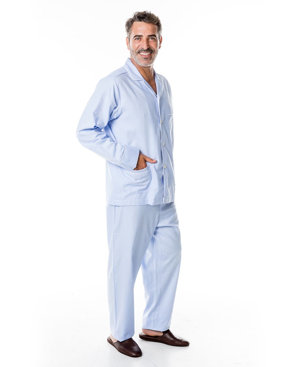 Imagen 0 de Pijama largo de hombre de tela en azul claro Azul claro