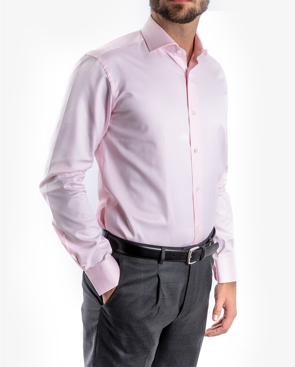 Camisa algodón de hombre soft slim liso en claro - Wickett Jones - Rosa Rosa-1