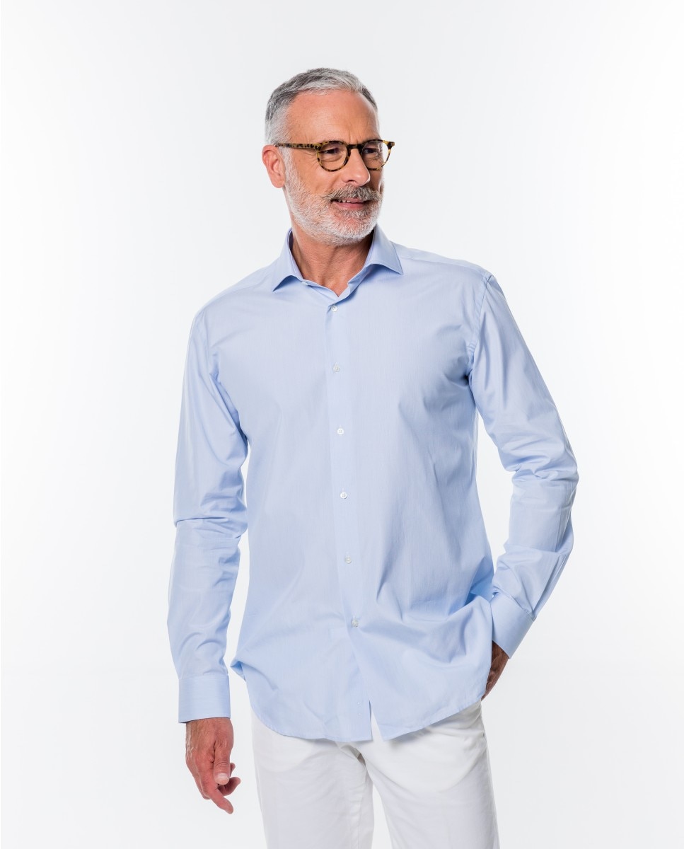 Camisa algodón de hombre soft slim con rayas en - Wickett Jones - Azul claro Azul claro-1