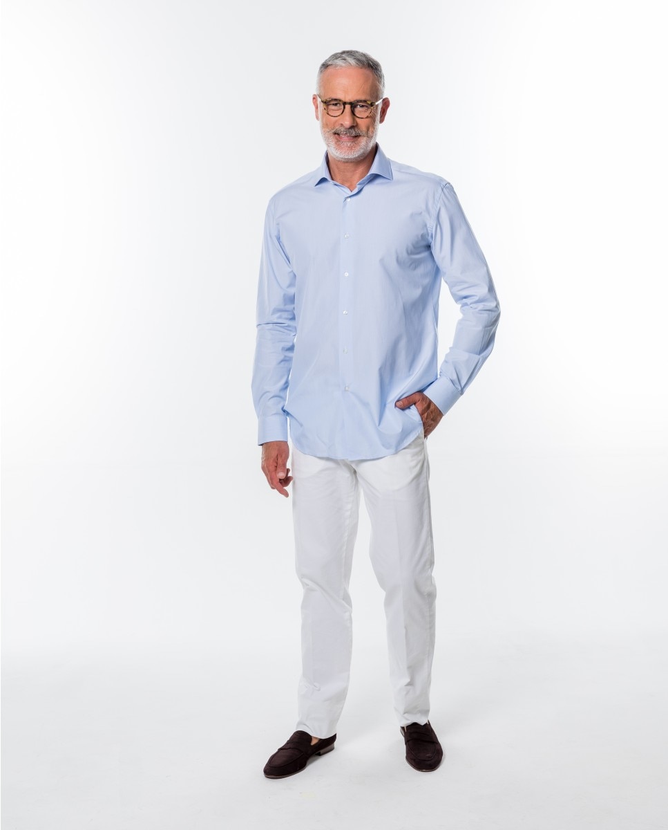 Camisa algodón de hombre soft slim con rayas en - Wickett Jones - Azul claro Azul claro-3