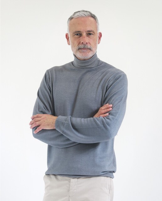 Imagen 0 de Jersey de hombre 100% lana fina merino en gris claro con cuello alto