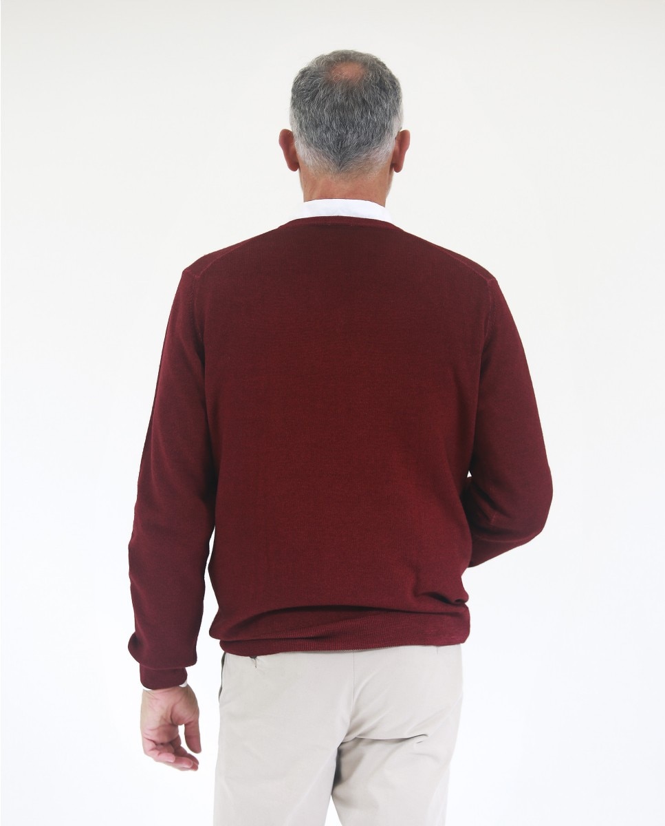 Jersey de hombre 100% lana fina merino en - Wickett Jones - Burdeos Burdeos-2