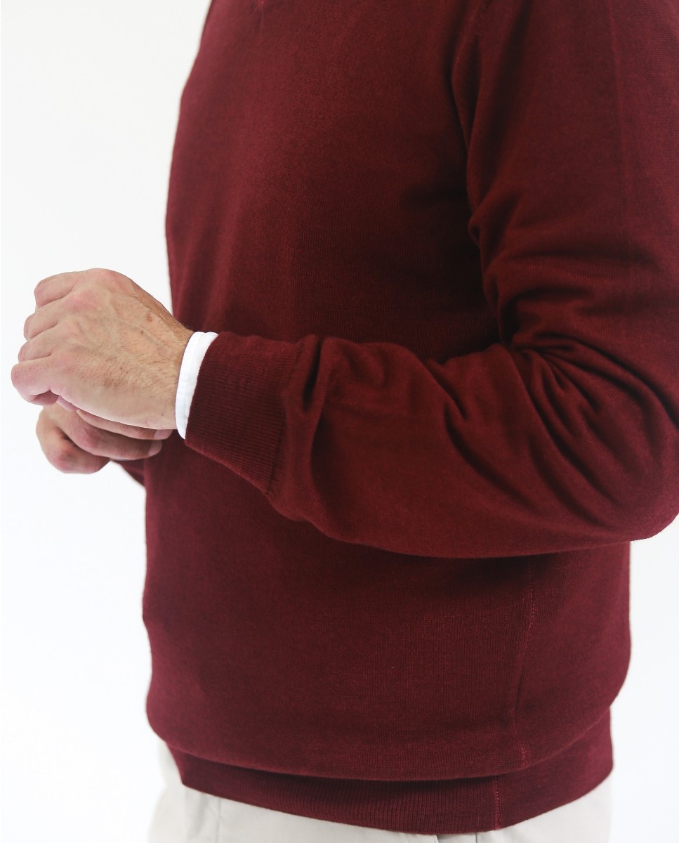 Jersey de hombre 100% lana fina merino en - Wickett Jones - Burdeos Burdeos-3