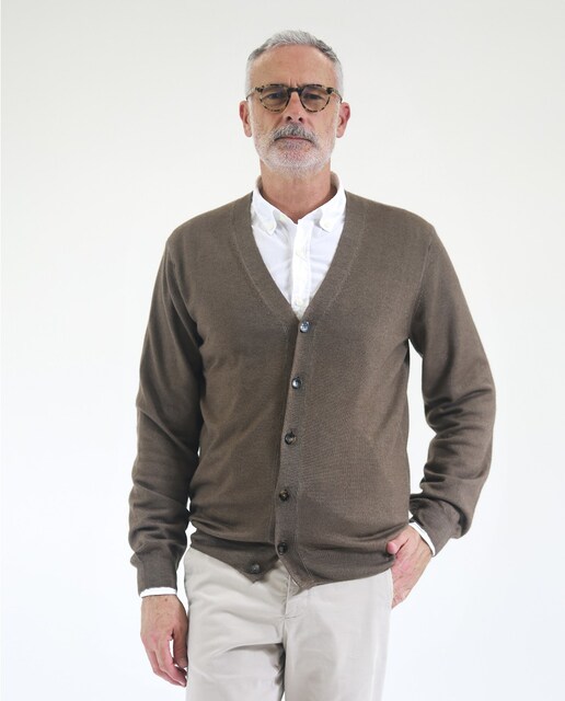 Imagen 0 de Chaqueta de punto de hombre 100% lana fina merino en marrón claro