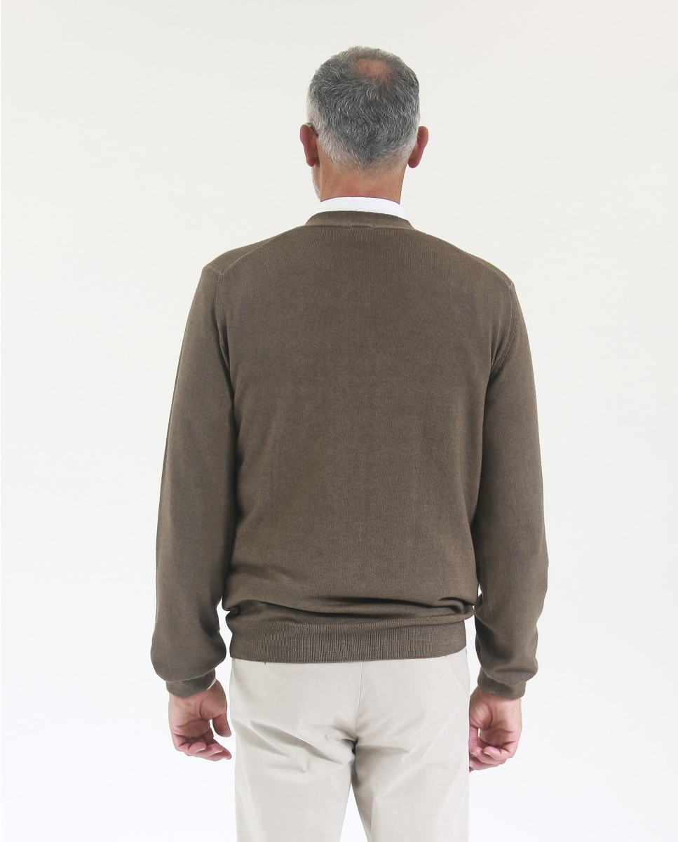 Chaqueta de punto de hombre 100% lana fina merino en - Wickett Jones - Marrón claro Marrón claro-2
