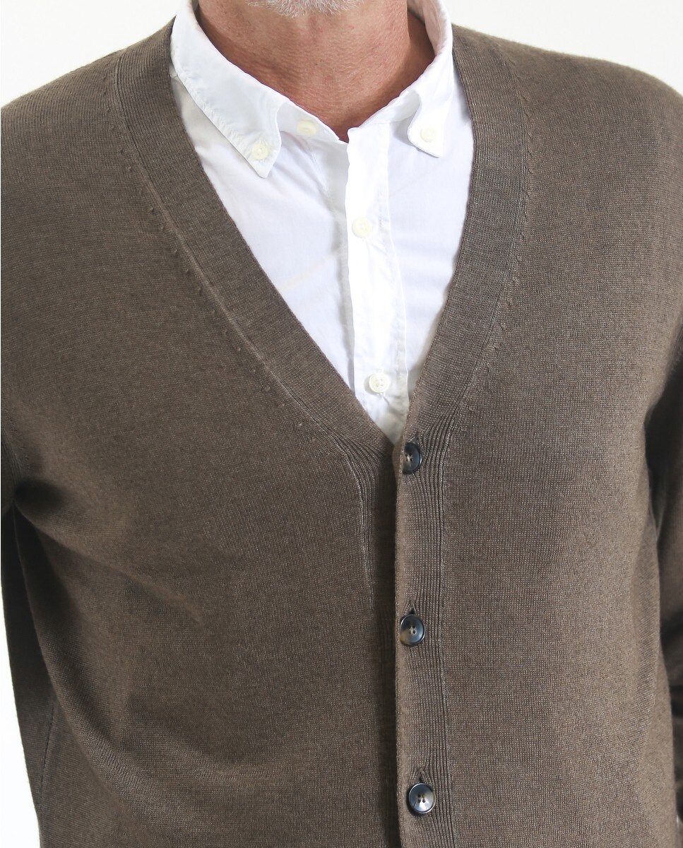 Chaqueta de punto de hombre 100% lana fina merino en - Wickett Jones - Marrón claro Marrón claro-3