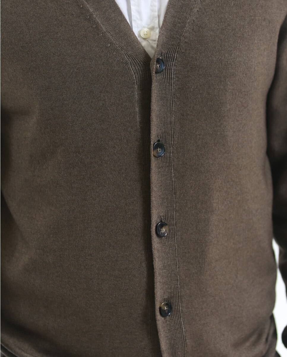 Chaqueta de punto de hombre 100% lana fina merino en - Wickett Jones - Marrón claro Marrón claro-4