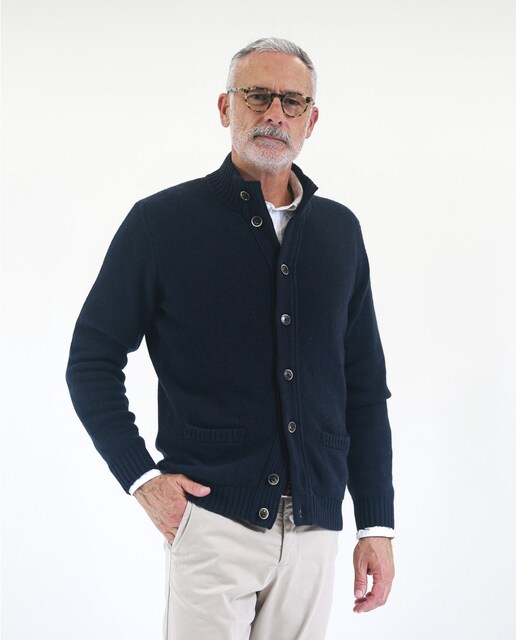 Imagen 0 de Chaqueta de punto de hombre 100% lana en azul oscuro