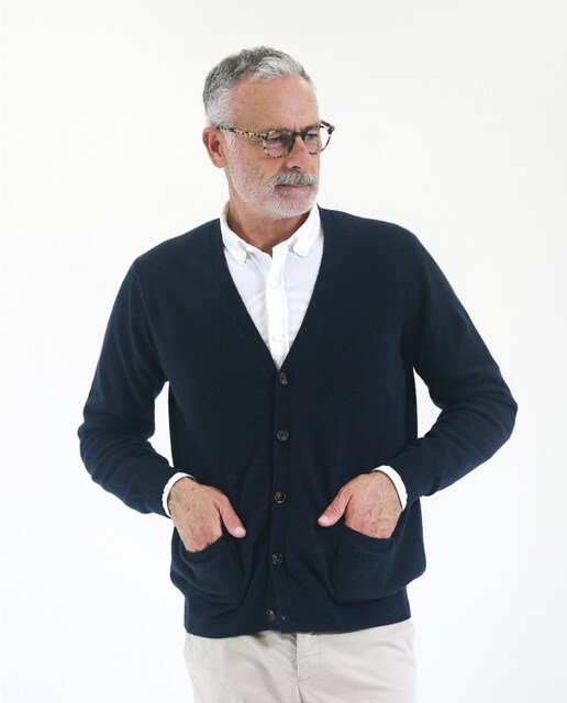 Imagen 0 de Chaqueta de punto de hombre 100% lana en azul oscuro