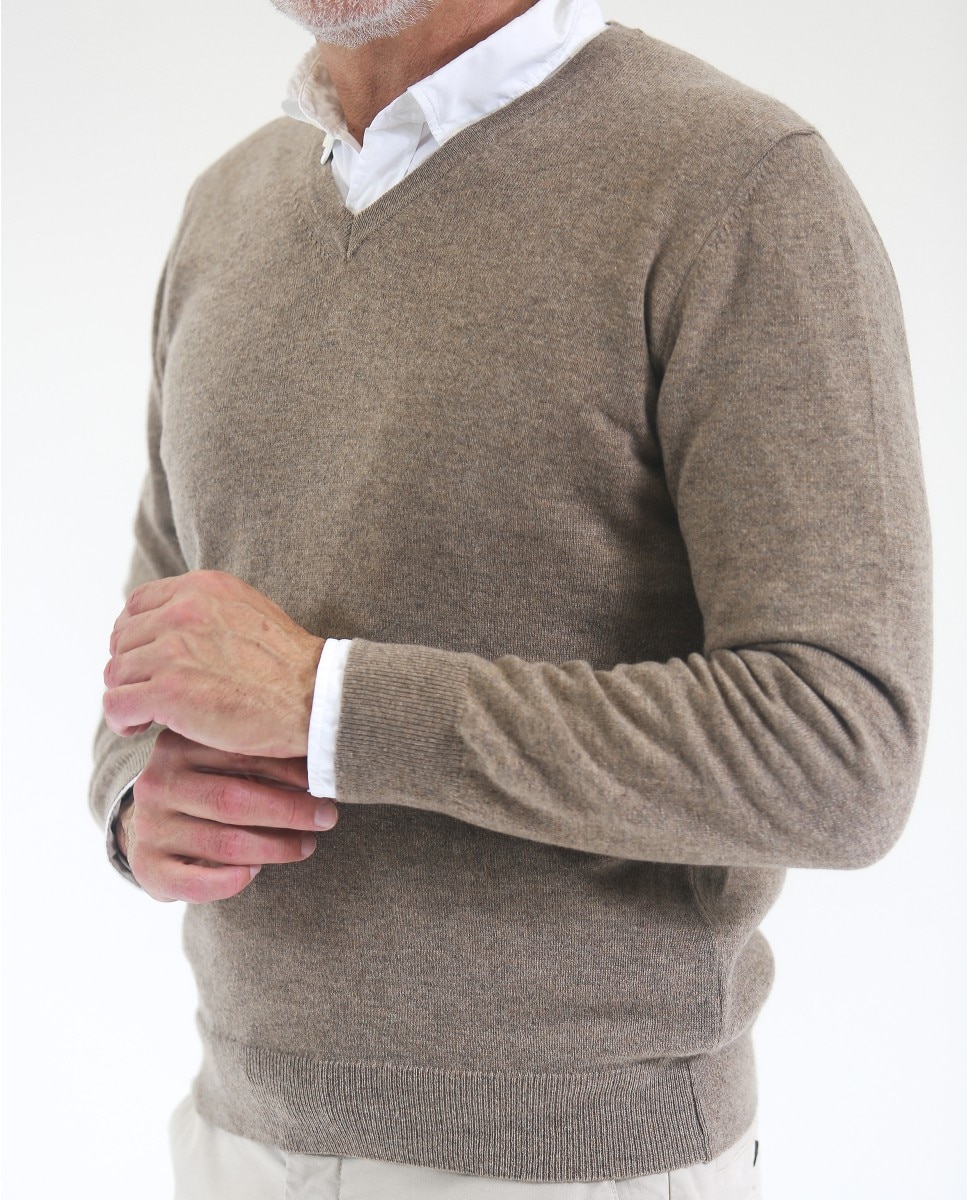 Jersey de hombre 100% cashmere en - Wickett Jones - Marrón claro Marrón claro-3