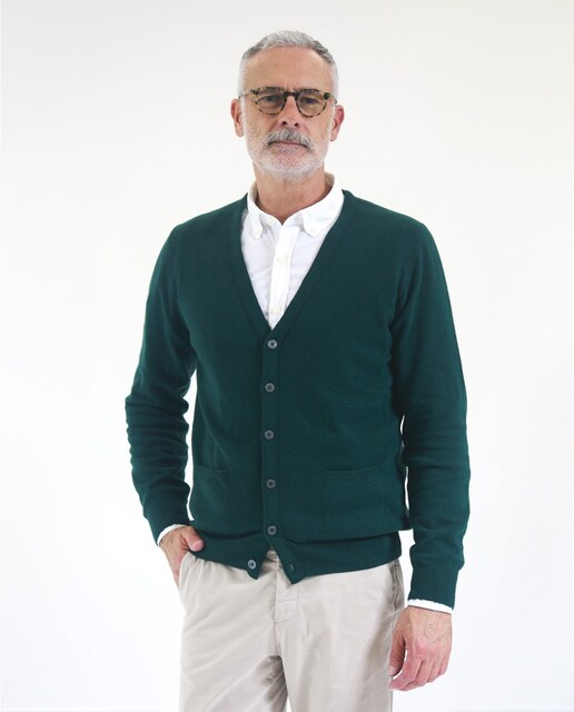 Imagen 0 de Chaqueta de punto de hombre 100% cashmere en verde oscuro