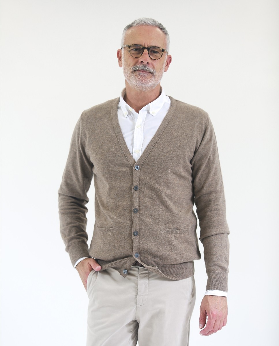 Imagen 0 de Chaqueta de punto de hombre 100% cashmere en marrón claro Marrón claro