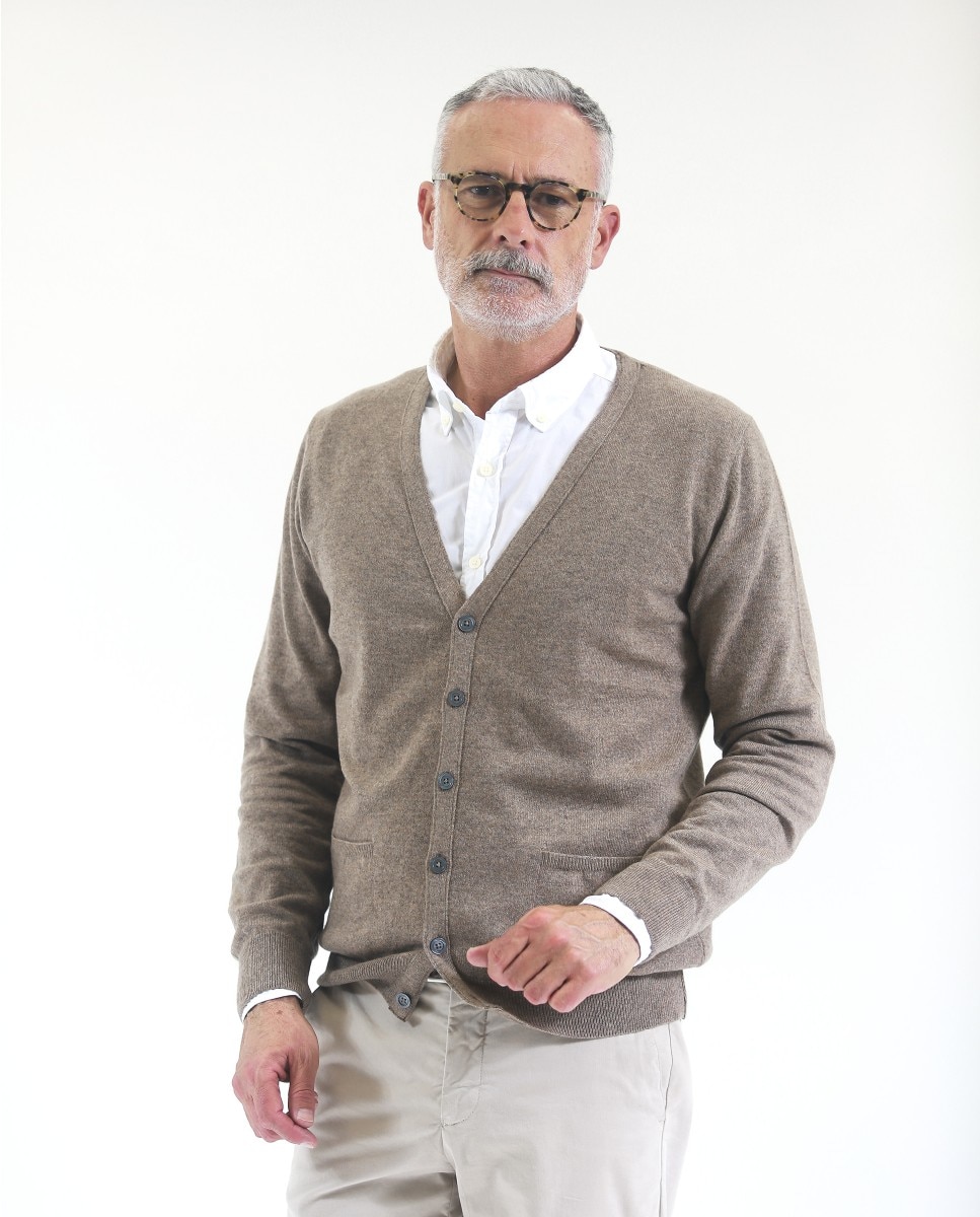 Chaqueta de punto de hombre 100% cashmere en - Wickett Jones - Marrón claro Marrón claro-4