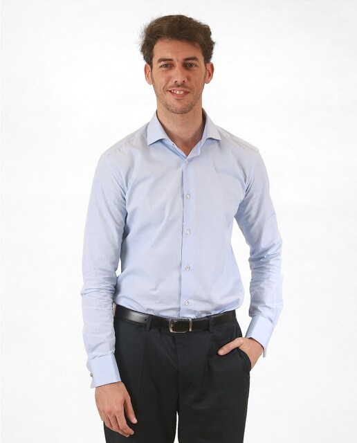 Imagen 0 de Camisa algodón de hombre soft slim fil a fil en azul claro