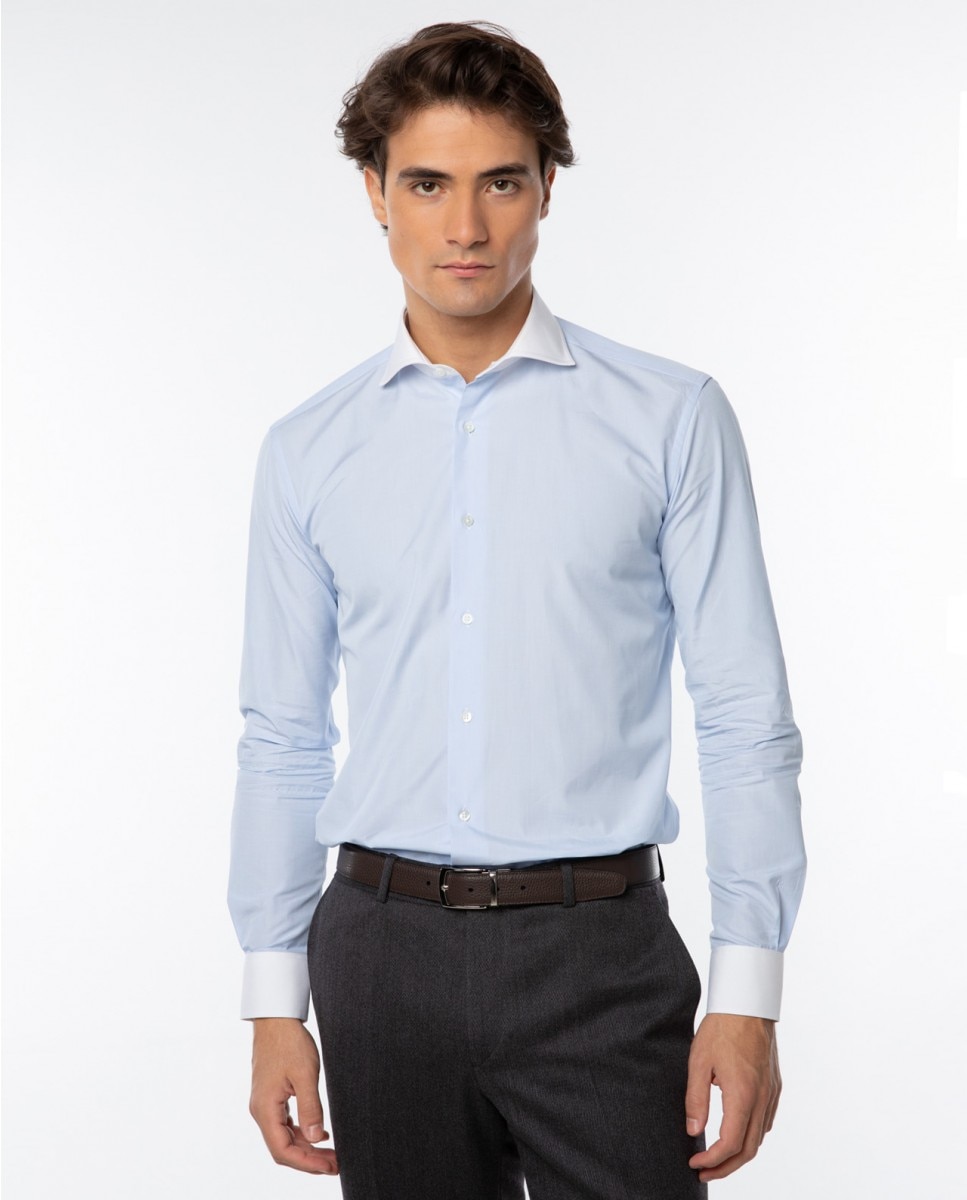 Camisa algodón de hombre soft slim fil a fil en - Wickett Jones - Azul claro Azul claro-1