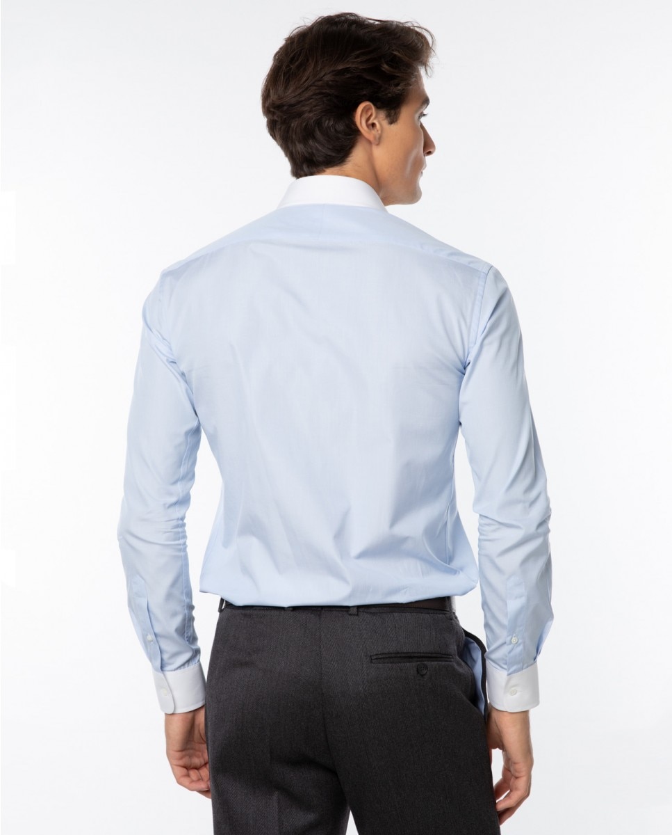 Camisa algodón de hombre soft slim fil a fil en - Wickett Jones - Azul claro Azul claro-2