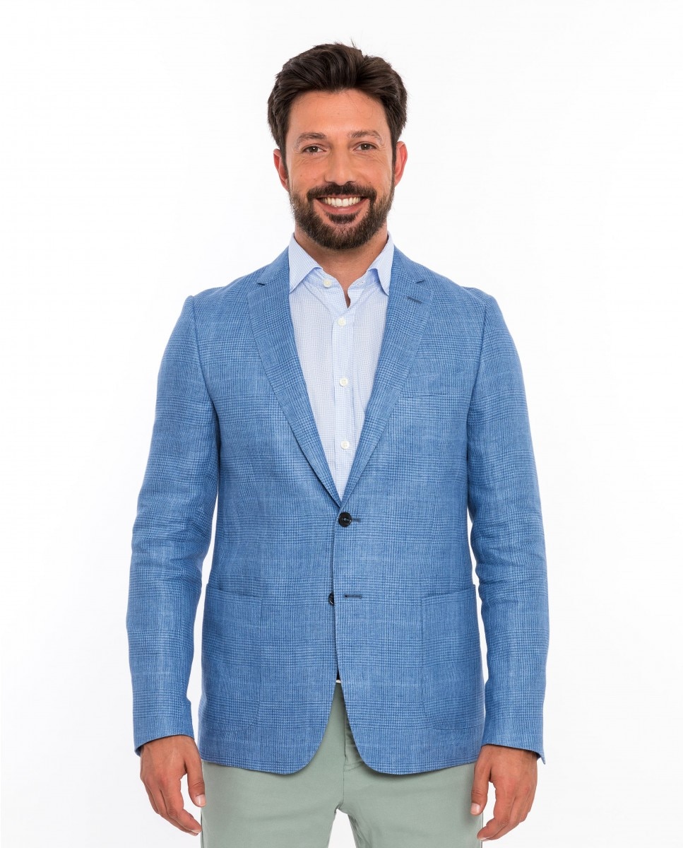 Blazer Soft Slim Príncipe de Gales em Azul Azul-claro-1