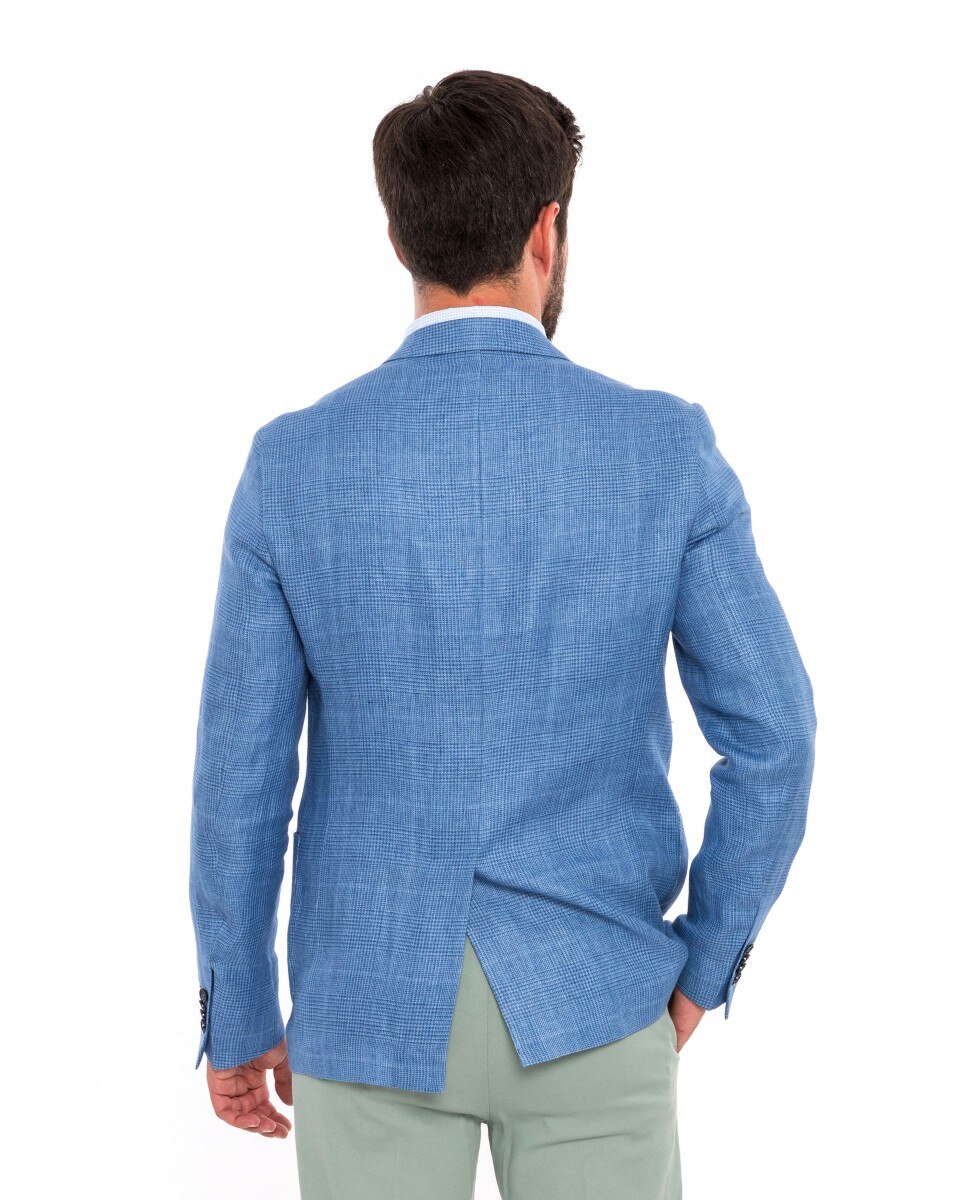 Blazer Soft Slim Príncipe de Gales em Azul Azul-claro-2