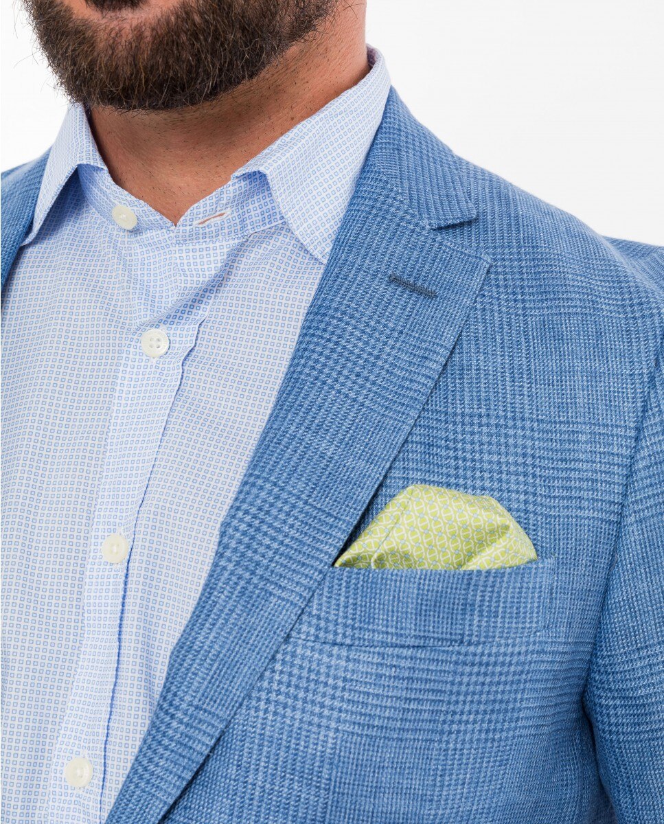 Blazer Soft Slim Príncipe de Gales em Azul Azul-claro-3