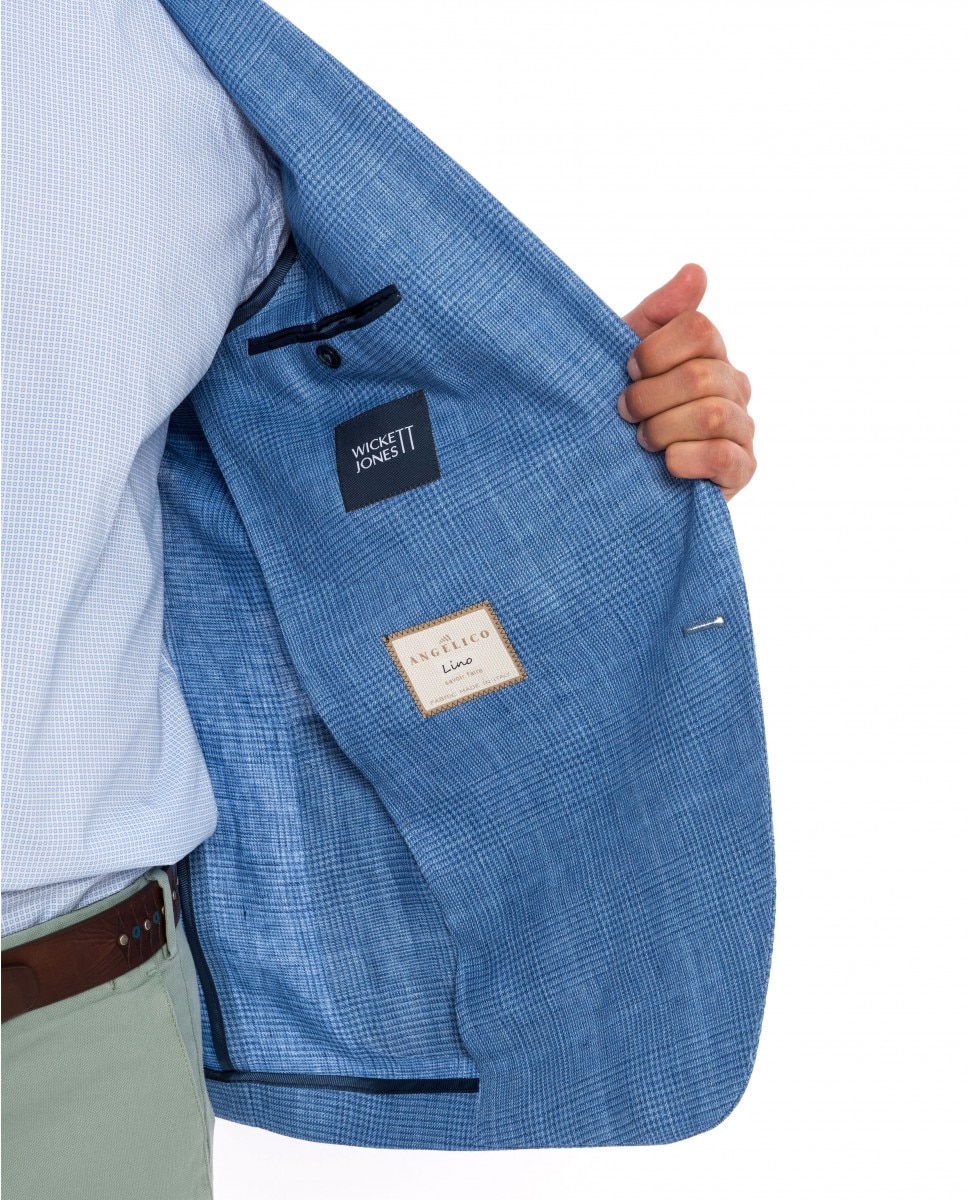 Blazer Soft Slim Príncipe de Gales em Azul Azul-claro-4