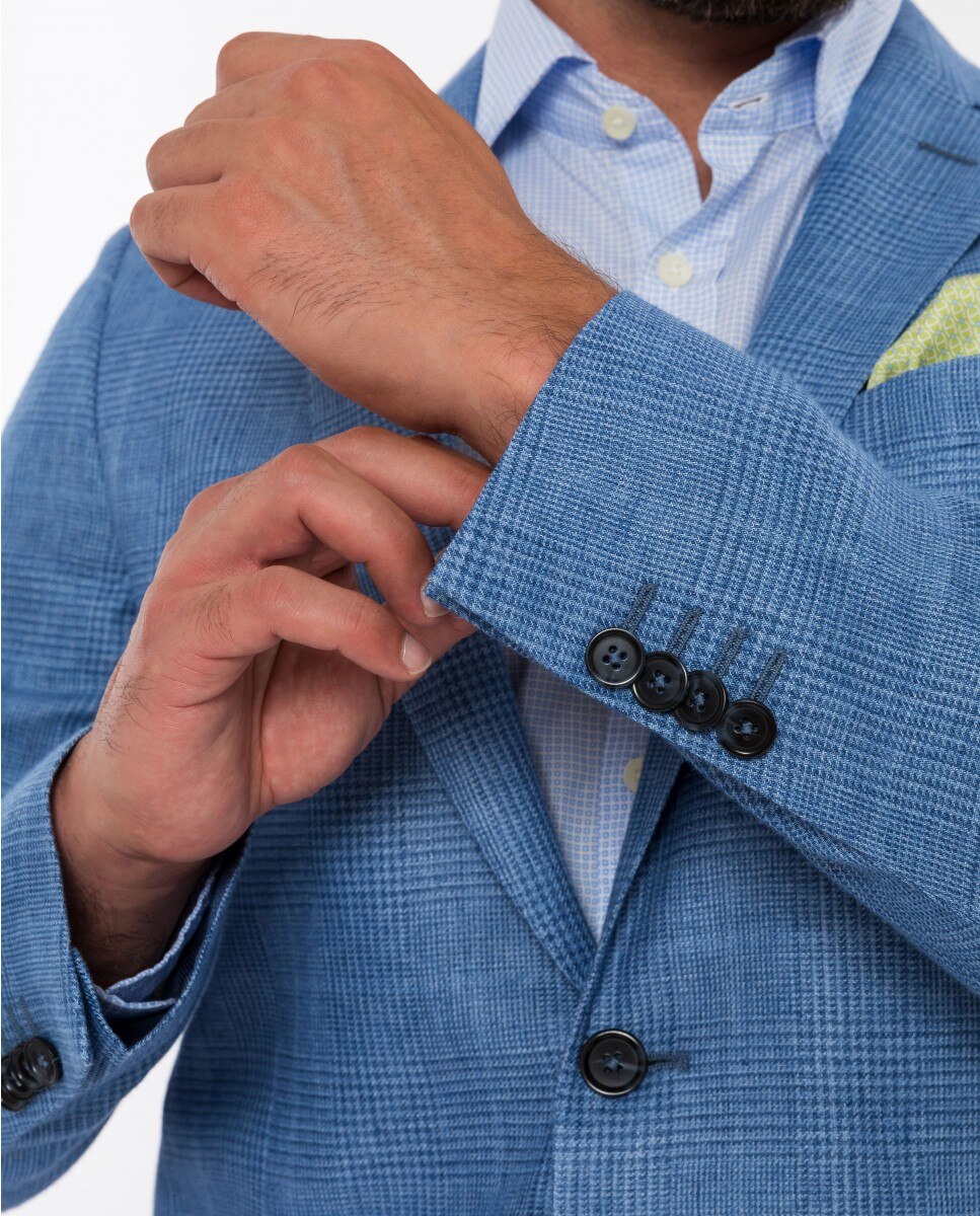 Blazer Soft Slim Príncipe de Gales em Azul Azul-claro-5