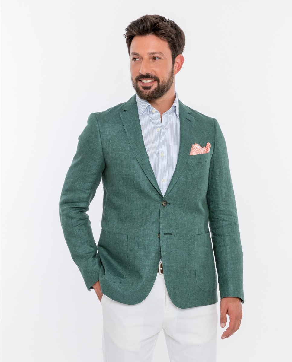 Imagem 0 de Blazer Soft Slim em Espiga em Verde Oliva